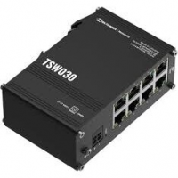 TSW030 pramoninis nekonfigūruojamas šakotuvas (switch), 8x LAN 10/100 Mbps, be PSU, nugarėlė DIN bėgeliui