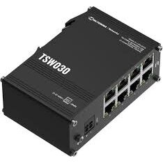 TSW030 pramoninis nekonfigūruojamas šakotuvas (switch), 8x LAN 10/100 Mbps, be PSU, nugarėlė DIN bėgeliui
