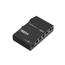 TSW114 pramoninis nekonfigūruojamas šakotuvas (switch), Layer-2, 5 x LAN 10/100/1000 Mbps, montuojamas ant DIN bėgelio